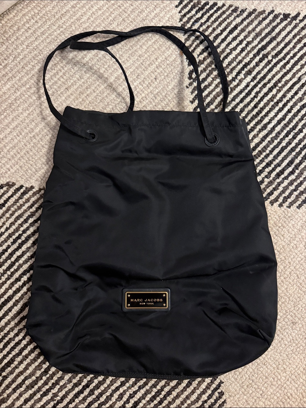 Marc Jacobs Black Nylon Tote with Logo Plaque